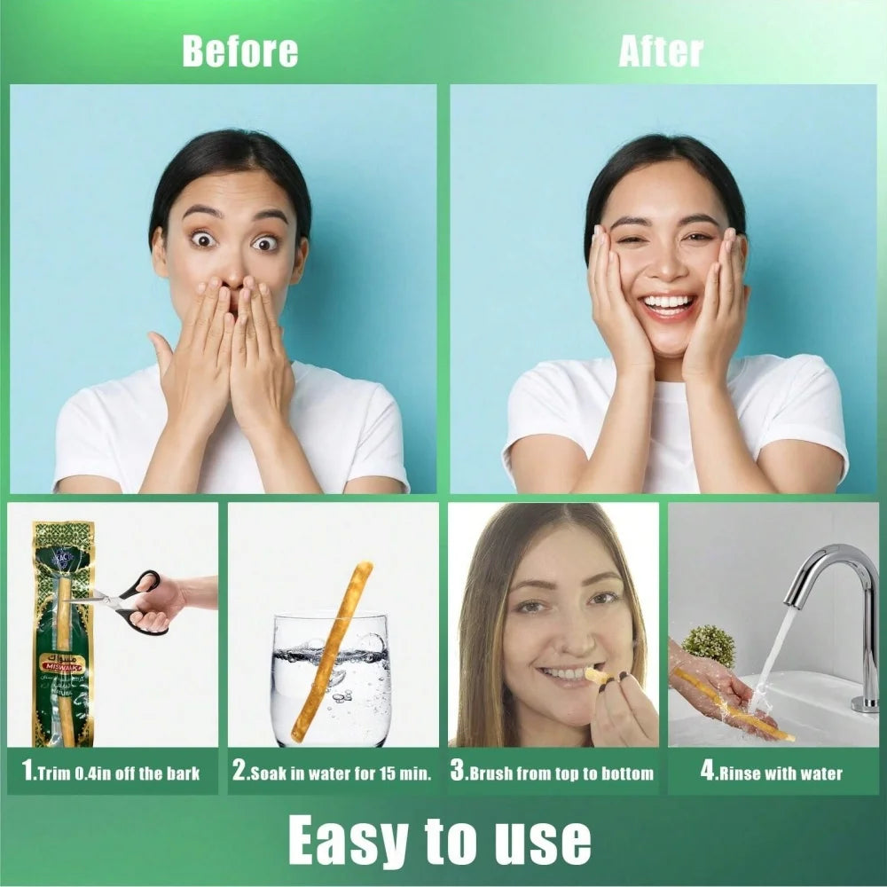 Natural Miswak Traditional Toothbrush Stick for Whiter Teeth, Healthy Gums, and Fresher Breath